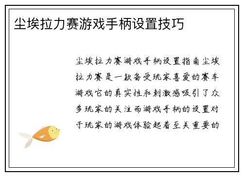 尘埃拉力赛游戏手柄设置技巧